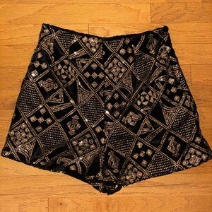 Zara Black and Gold Geometric High Waist Sequin Shorts